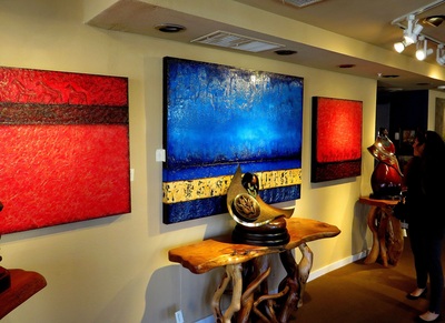 Jenny Simon original oil paintings thickly textured at the Signature Gallery in Santa Fe