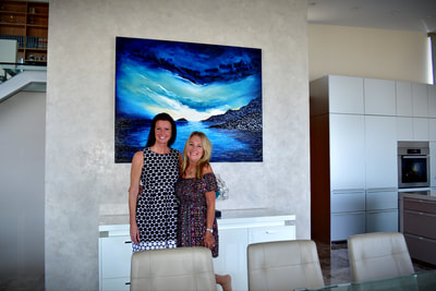 Original Jenny Simon Oil Painting installed at client's home in Laguna Beach